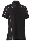Women's Cool Mesh Polo with Reflective Piping - Black
