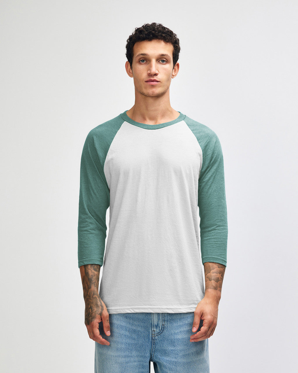 American Apparel CVC Unisex Raglan T-shirt - White / Htr Arctic