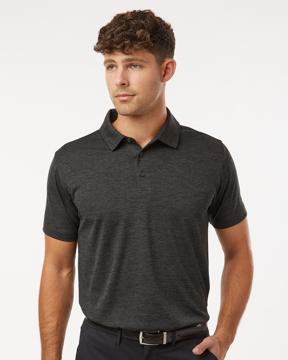 ALL PRO Men's Polyester Heather Melange Polo - Black Melange