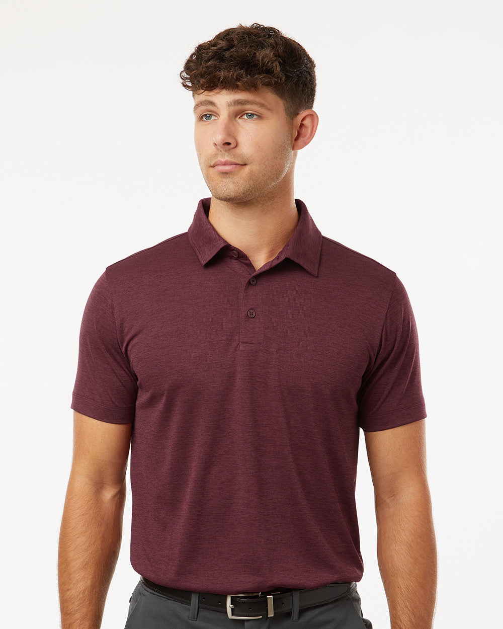 ALL PRO Men's Polyester Heather Melange Polo - Maroon Melange