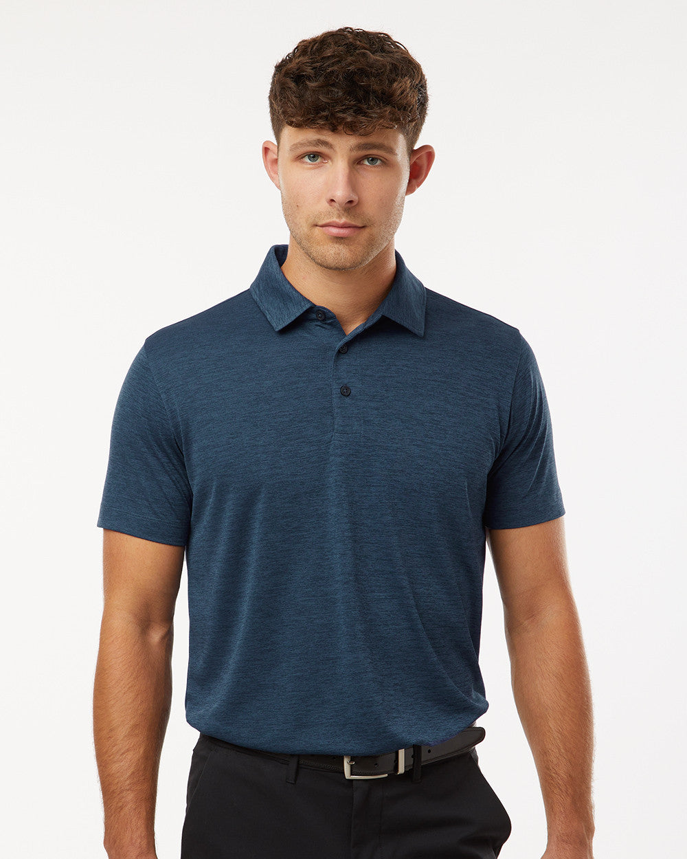 ALL PRO Men's Polyester Heather Melange Polo - Navy Melange