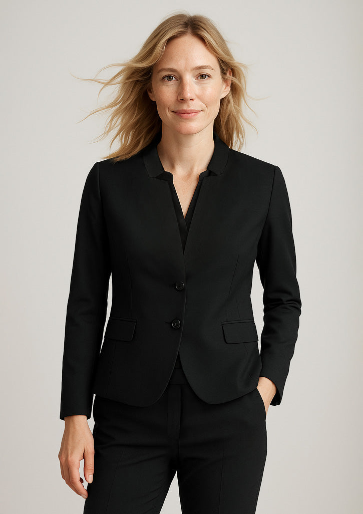 64013 Womens Comfort Wool Stretch Short Jacket with Reverse Lapel