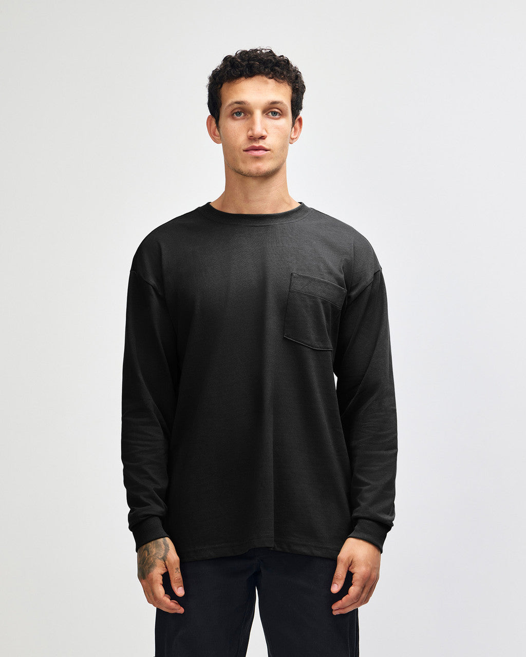 American Apparel Super Heavyweight Unisex Long Sleeve Pocket T-Shirt - Black