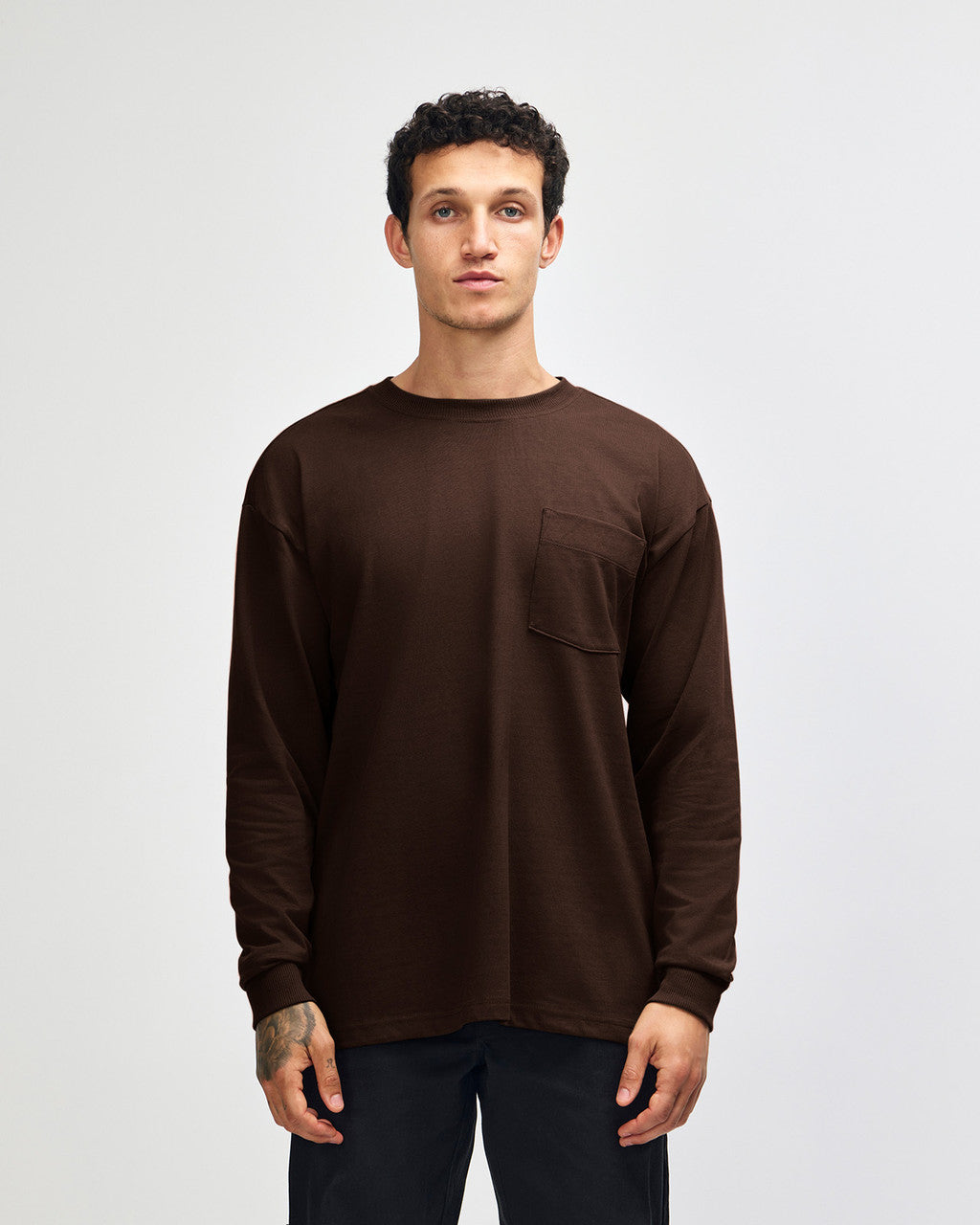 American Apparel Super Heavyweight Unisex Long Sleeve Pocket T-Shirt - Brown