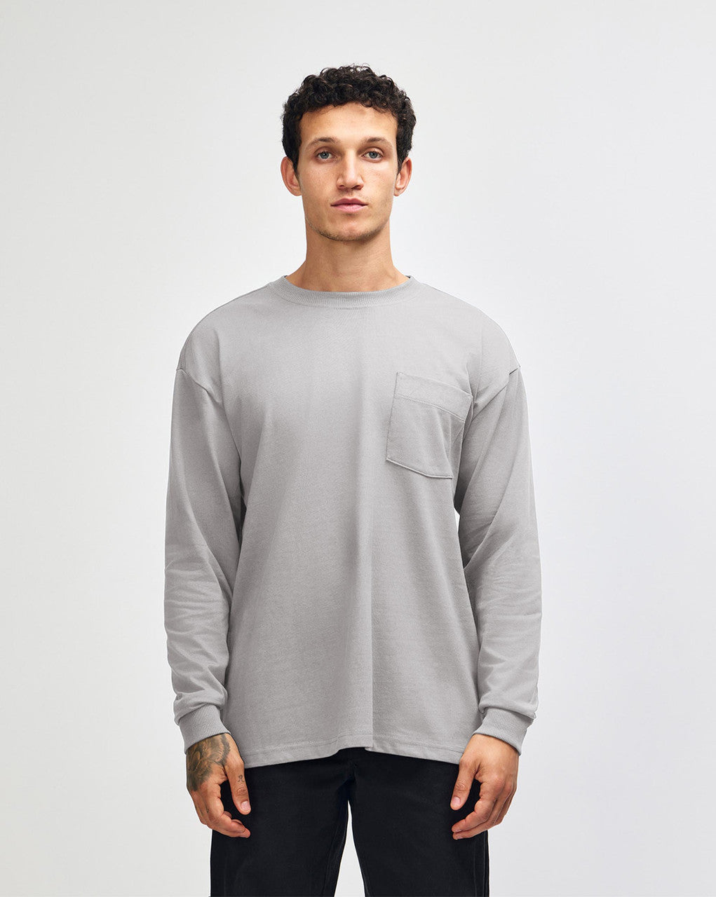 American Apparel Super Heavyweight Unisex Long Sleeve Pocket T-Shirt - Gravel