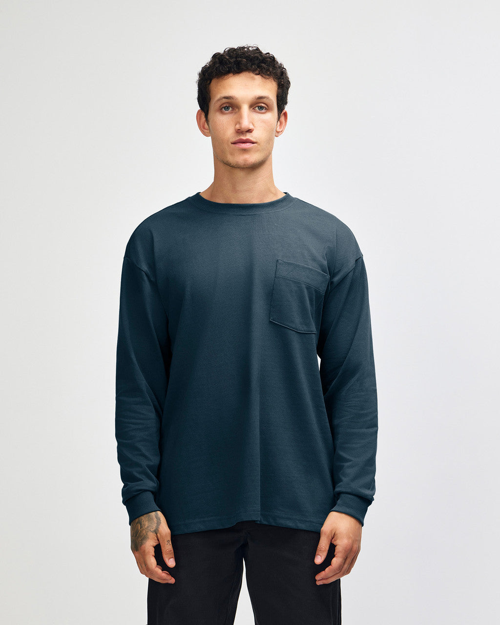 American Apparel Super Heavyweight Unisex Long Sleeve Pocket T-Shirt - Sea Blue