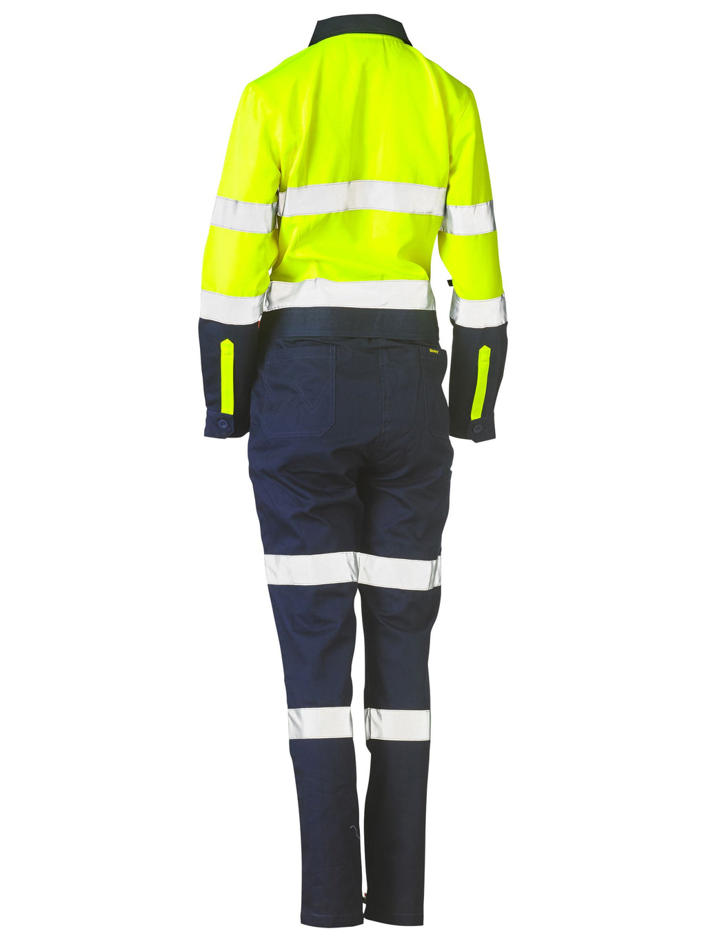 Women's Taped Hi Vis Cotton Drill Coverall - Yellow/Navy
