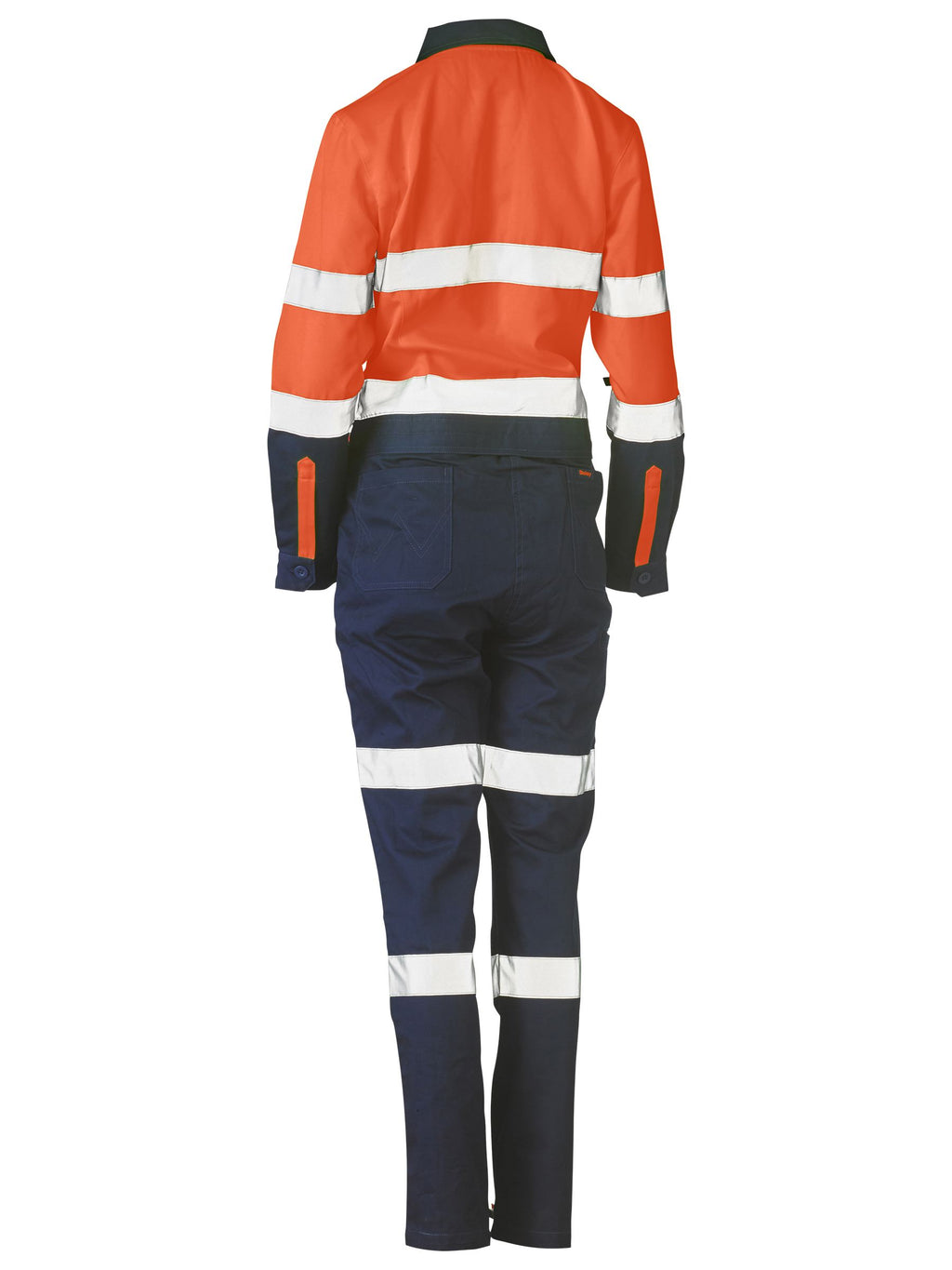 Women's Taped Hi Vis Cotton Drill Coverall - Orange/Navy