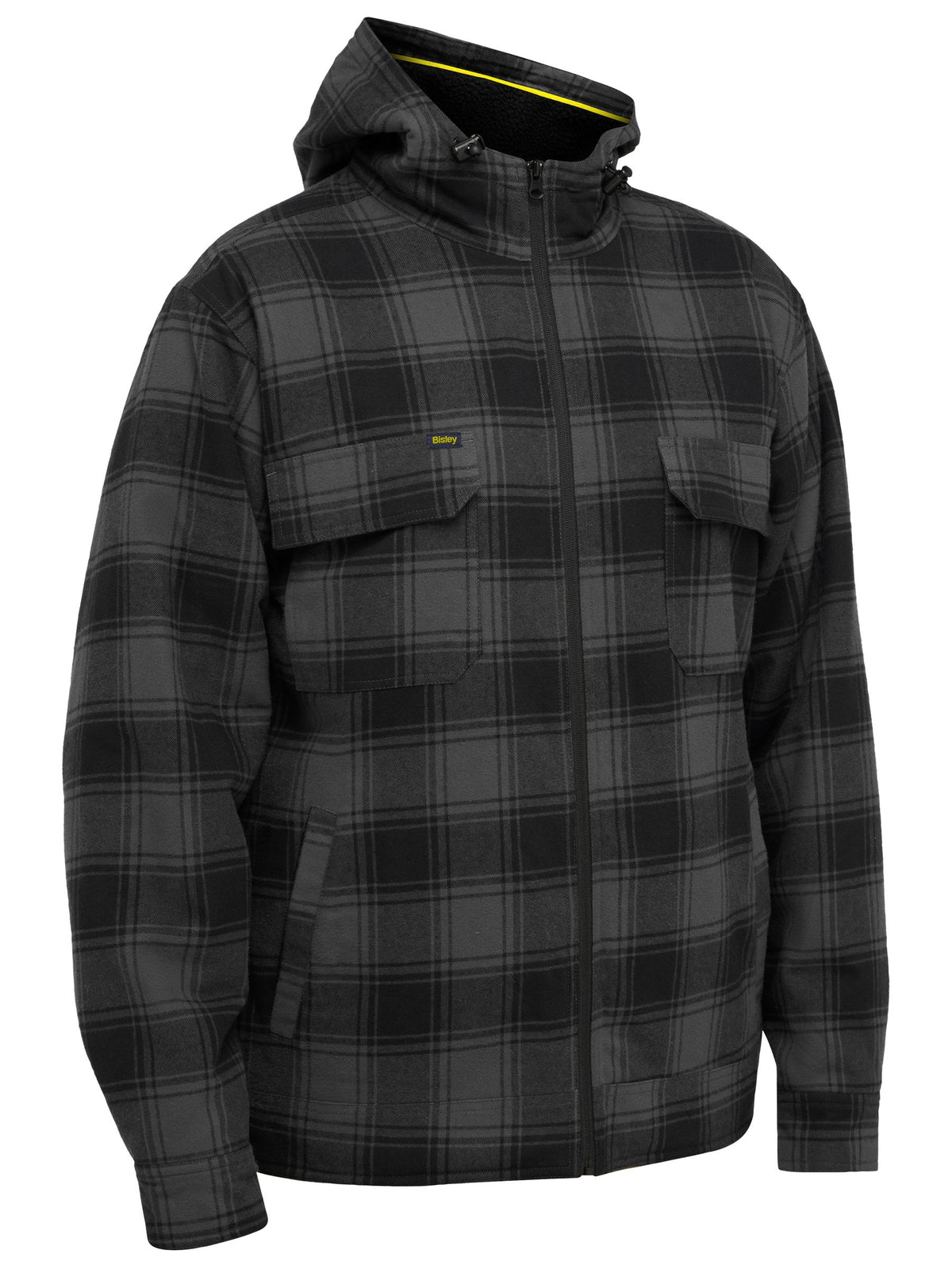 Zip Hoodie with Sherpa Lining - Charcoal Check