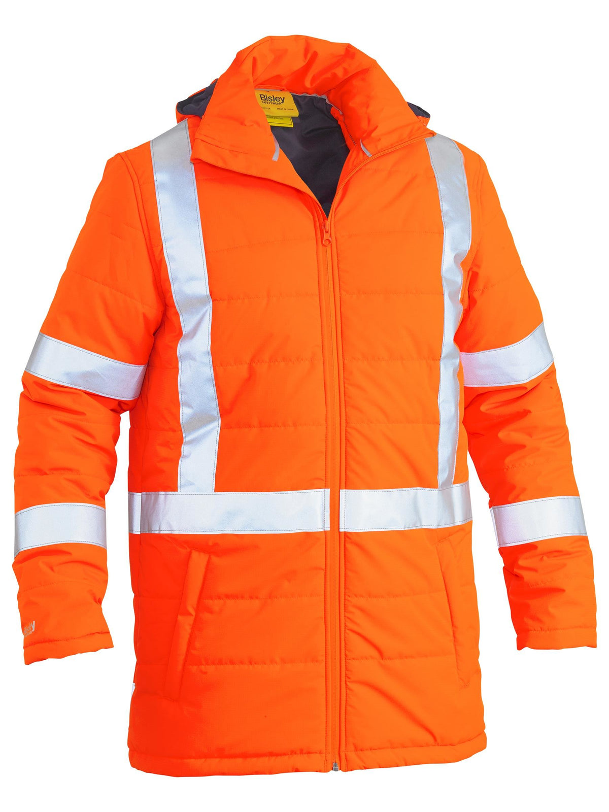Taped Hi Vis Puffer Jacket with X Back - Orange