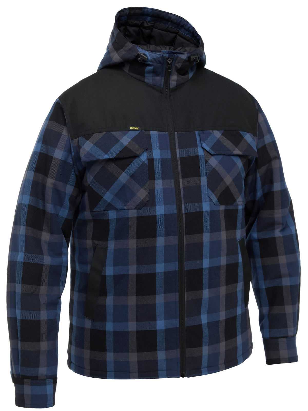Contrast Check Zip Front Hoodie - Check Blue