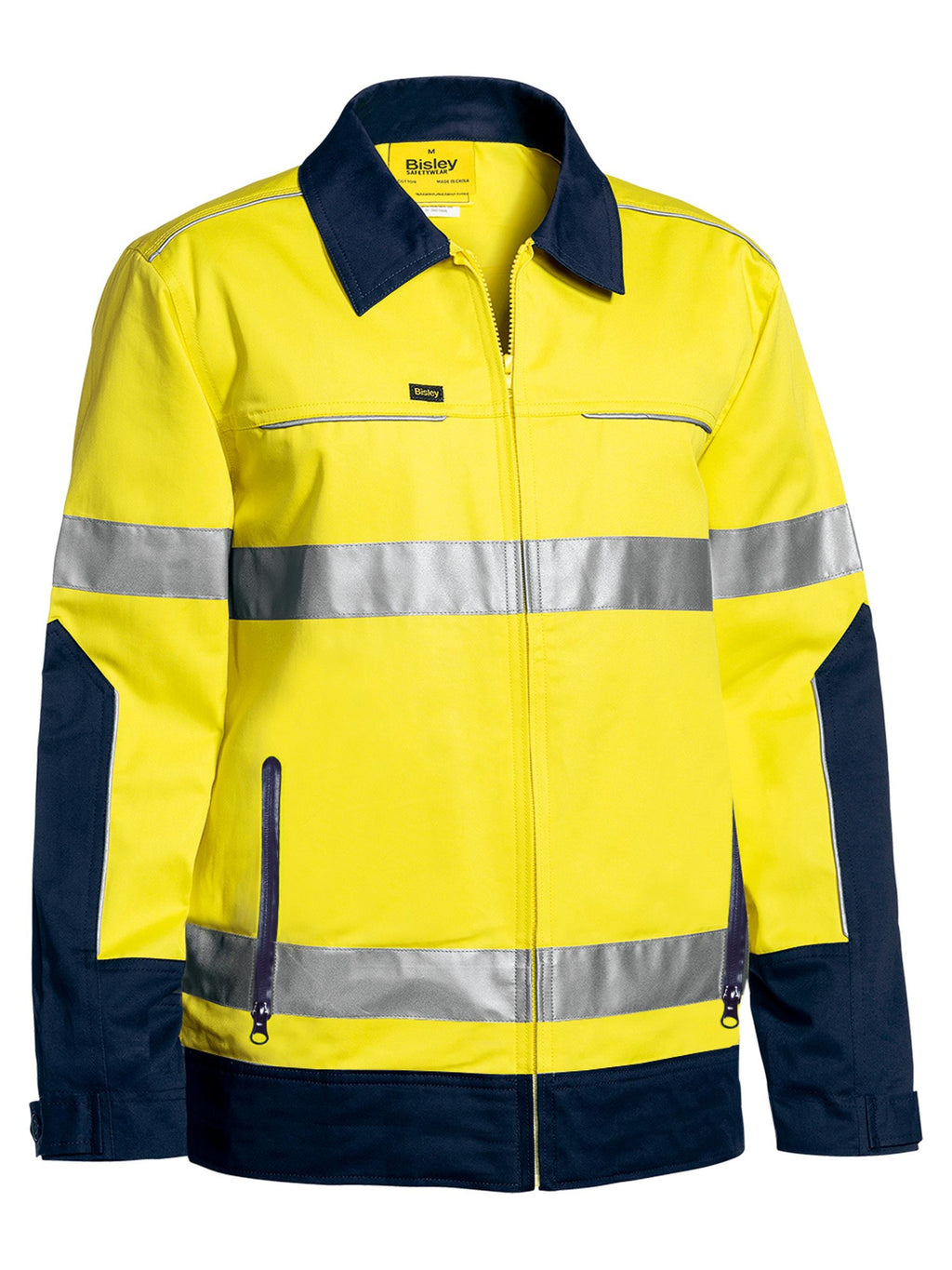 Taped Hi Vis Drill Jacket with Liquid Repellent finish - Yellow/Navy