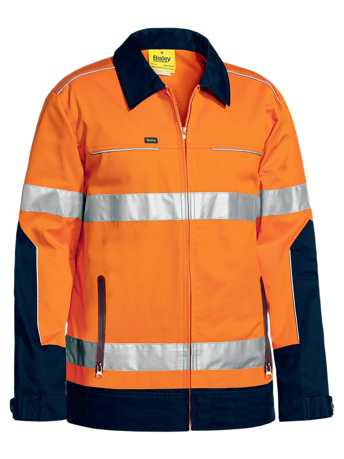Taped Hi Vis Drill Jacket with Liquid Repellent finish - Orange/Navy