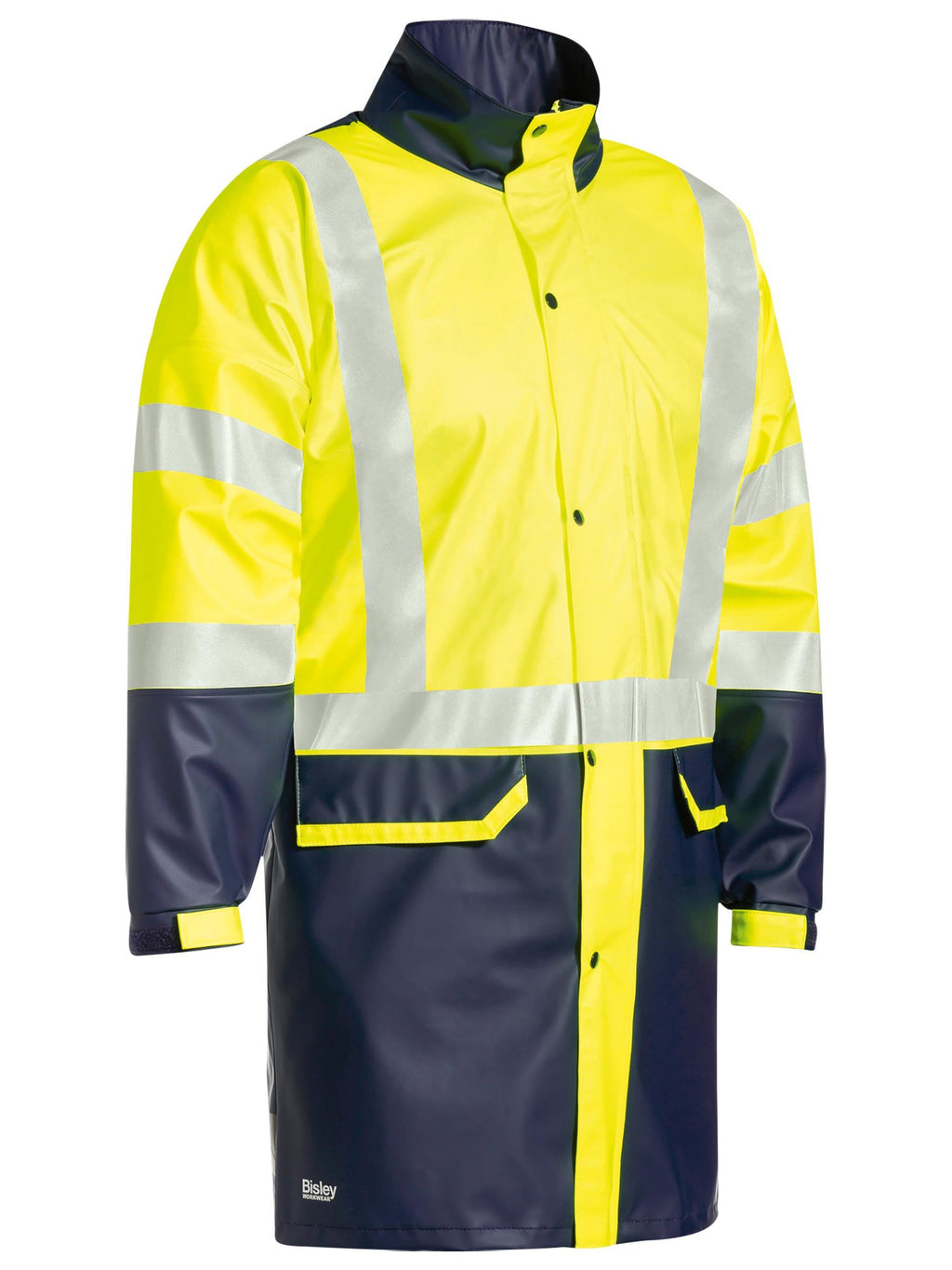 Taped Hi Vis Stretch PU Rain Coat - Yellow/Navy
