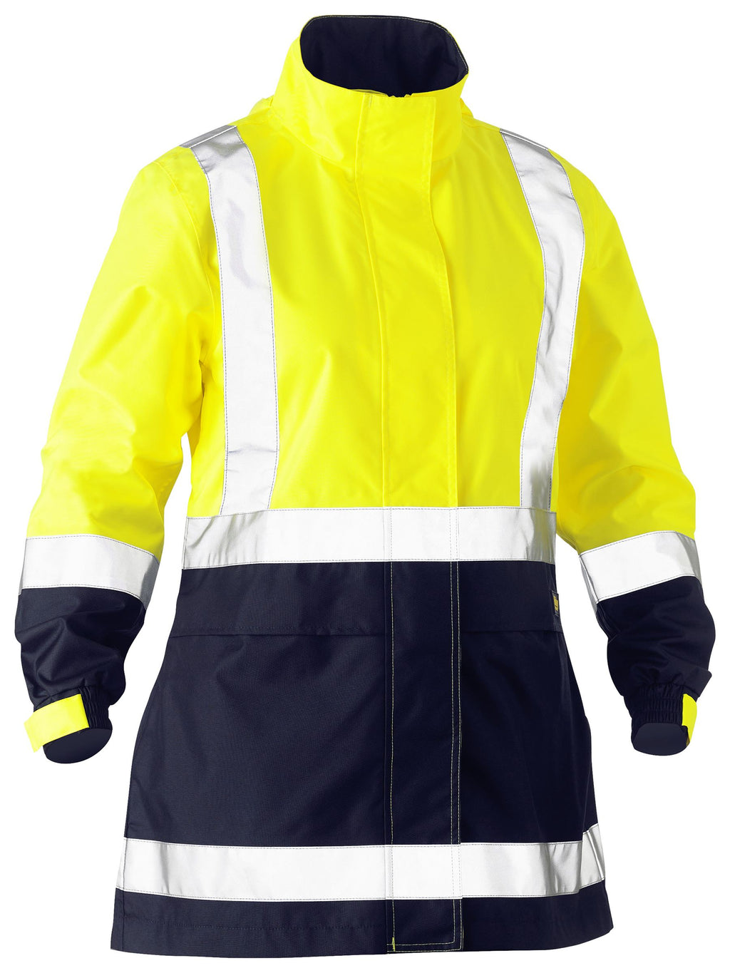 Women's Taped Hi Vis Recycled Rain Shell Jacket - Yellow/Navy