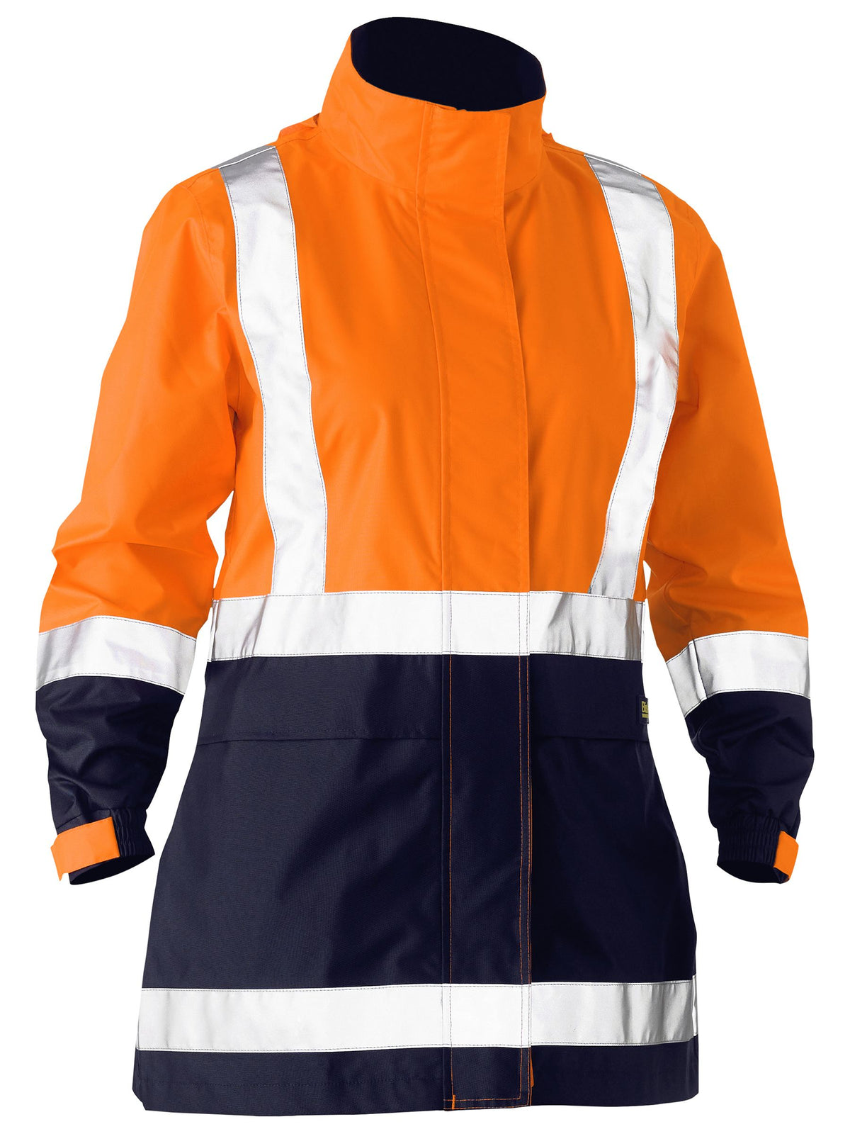 Women's Taped Hi Vis Recycled Rain Shell Jacket - Orange/Navy