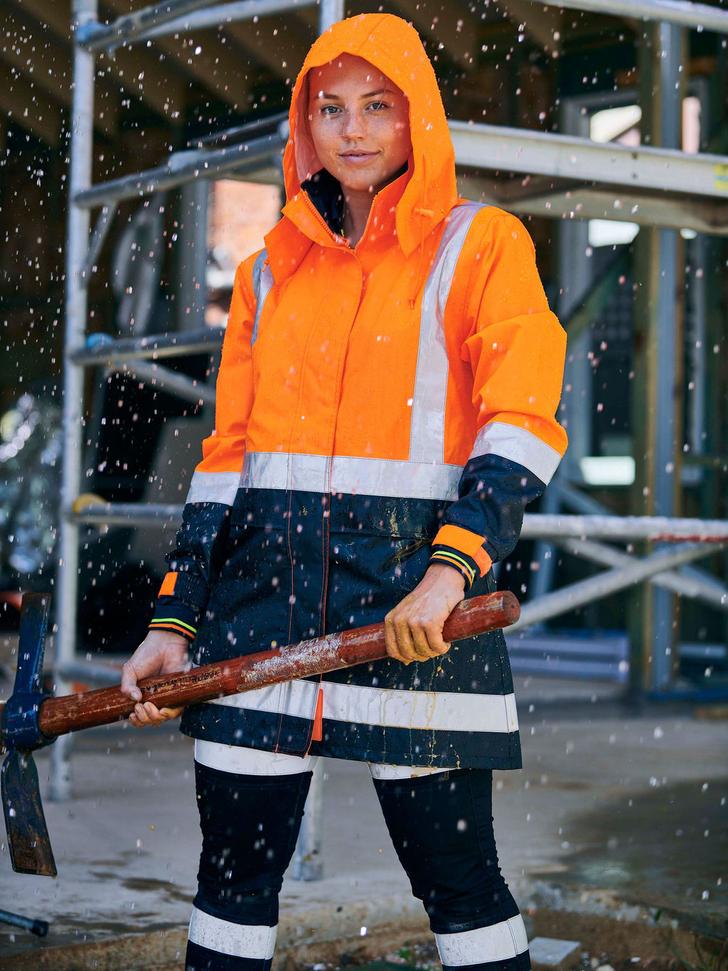 Women's H Taped Two Tone Hi Vis Rain Jacket - Orange/Navy