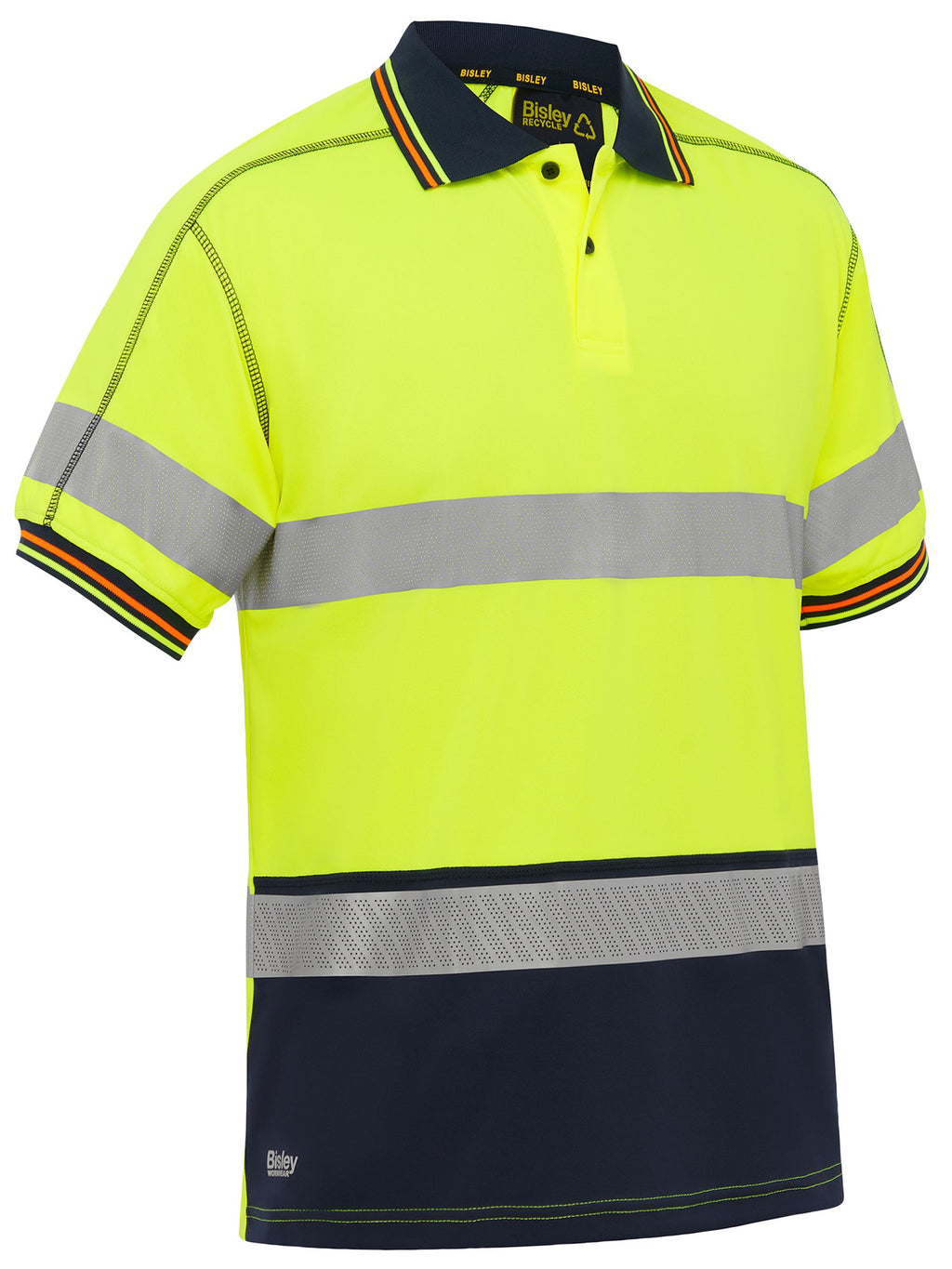 Taped Hi Vis Polyester Mesh Polo - Yellow/Navy