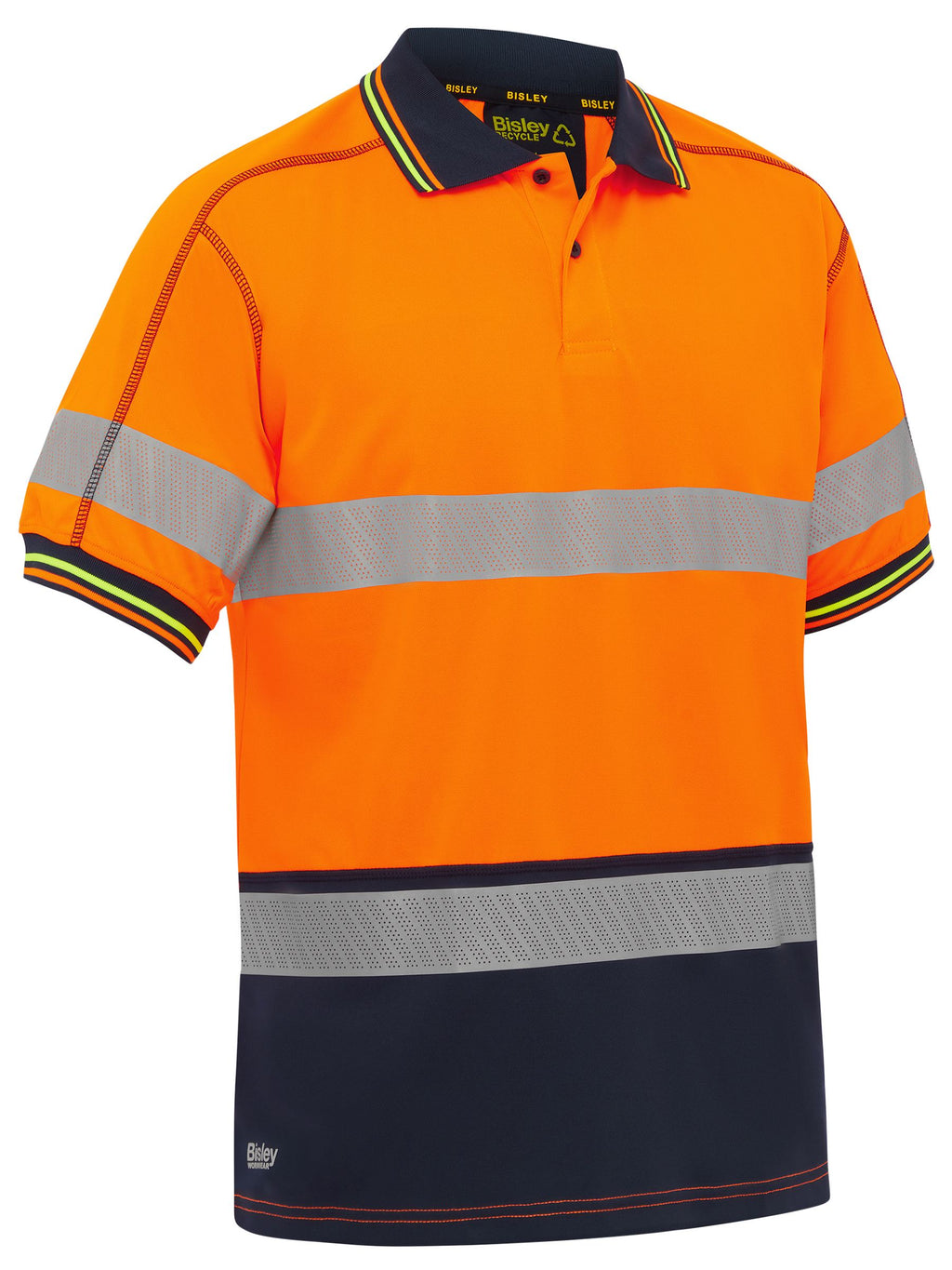 Taped Hi Vis Polyester Mesh Polo - Orange/Navy