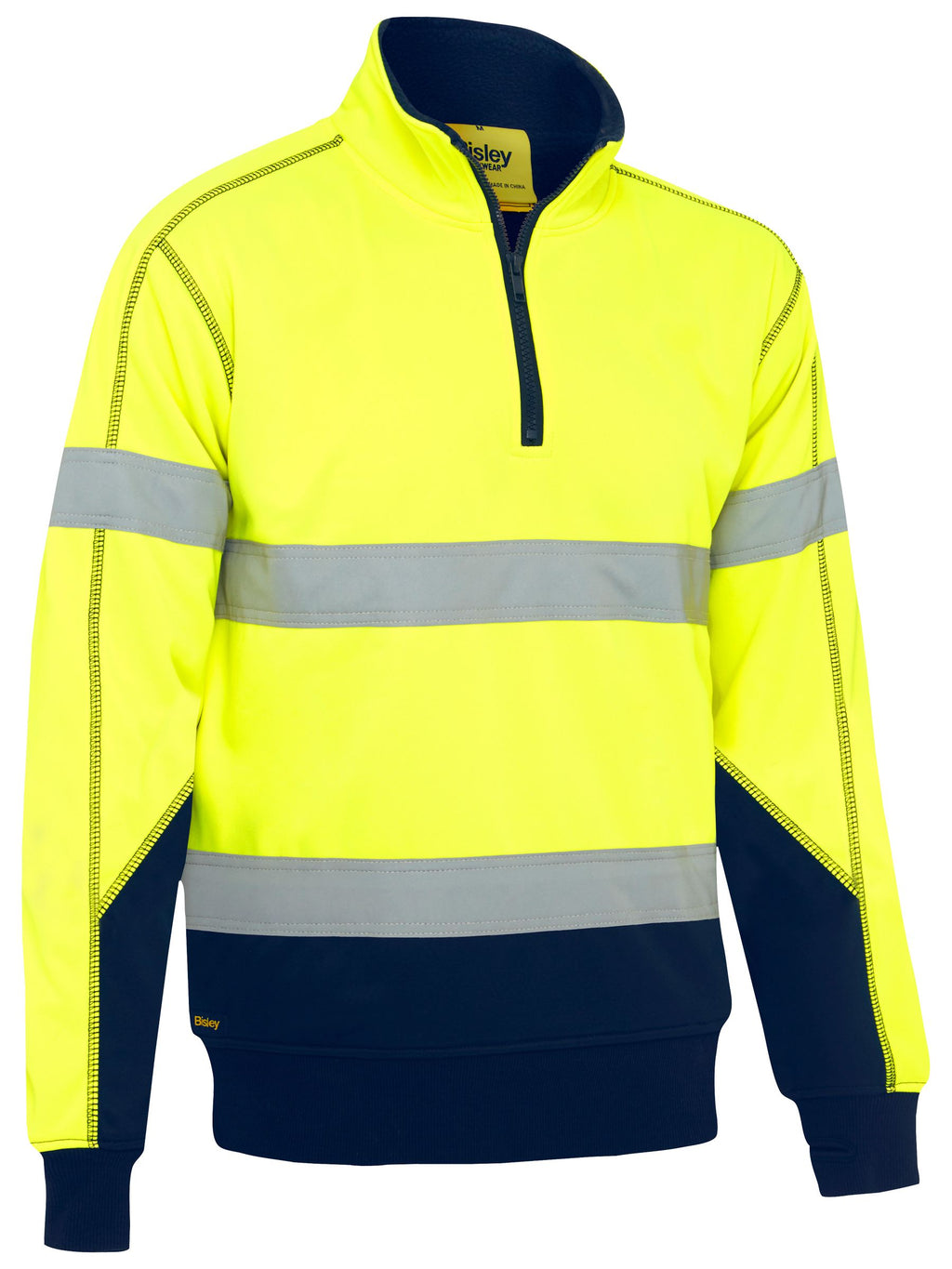 Taped Hi Vis 1/4 Zip Fleece Pullover with Sherpa Lining - Yellow/Navy