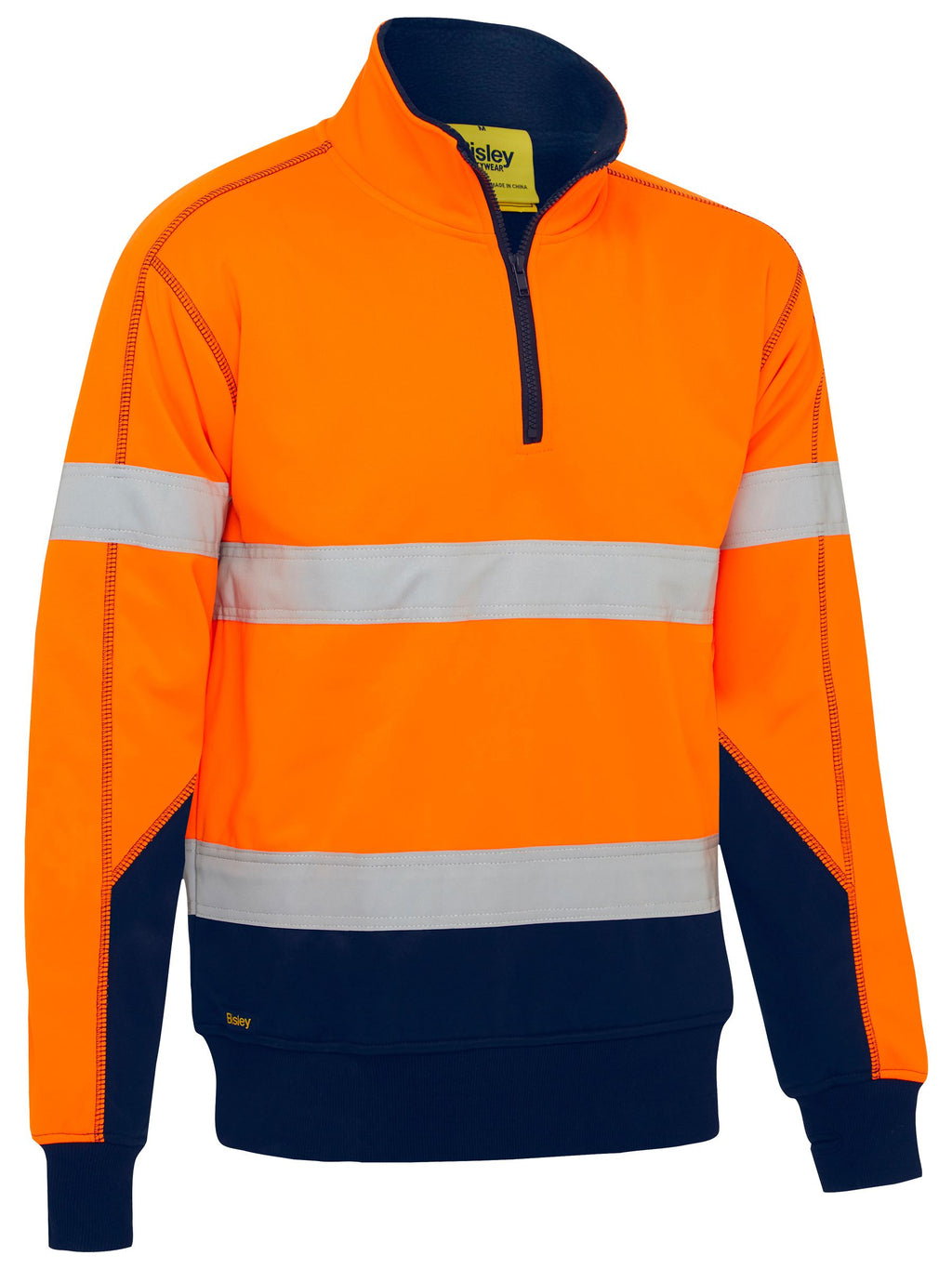 Taped Hi Vis 1/4 Zip Fleece Pullover with Sherpa Lining - Orange/Navy