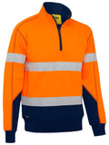 Taped Hi Vis 1/4 Zip Fleece Pullover with Sherpa Lining - Orange/Navy