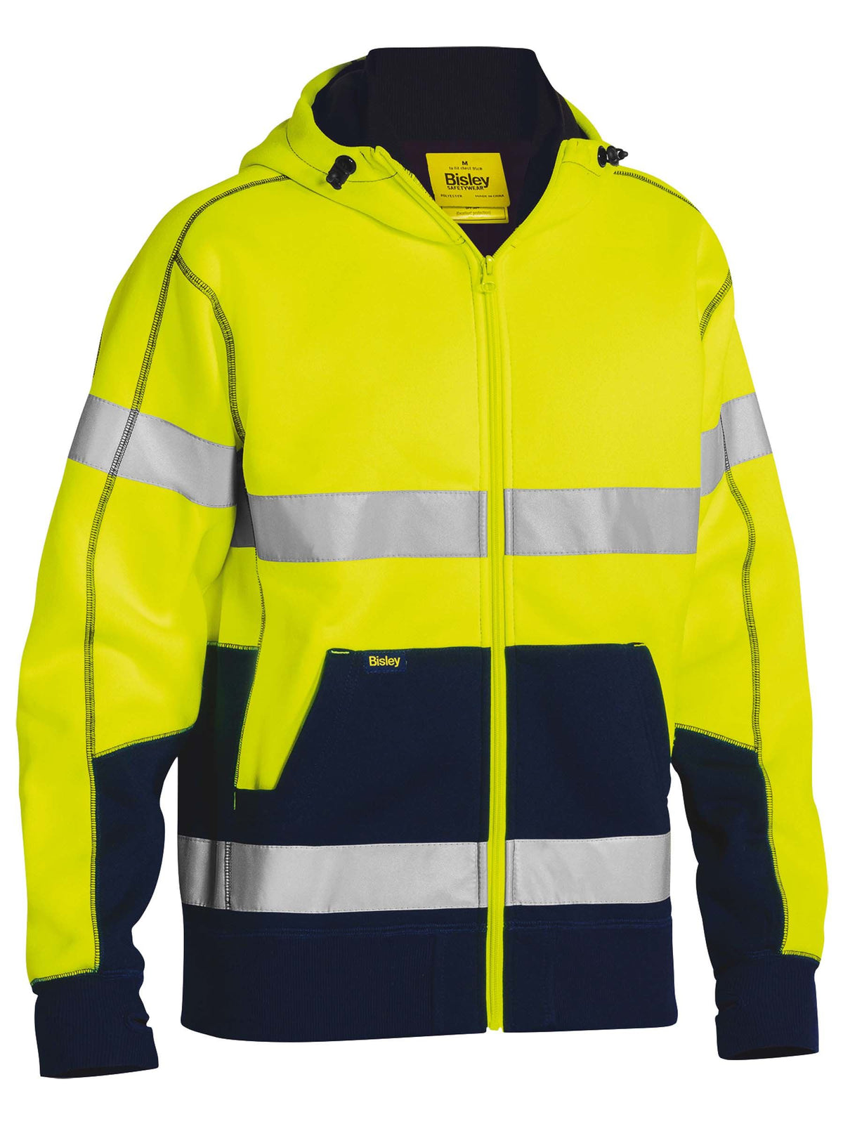 Taped Hi Vis Zip Fleece Hoodie with Sherpa Lining - Yellow/Navy