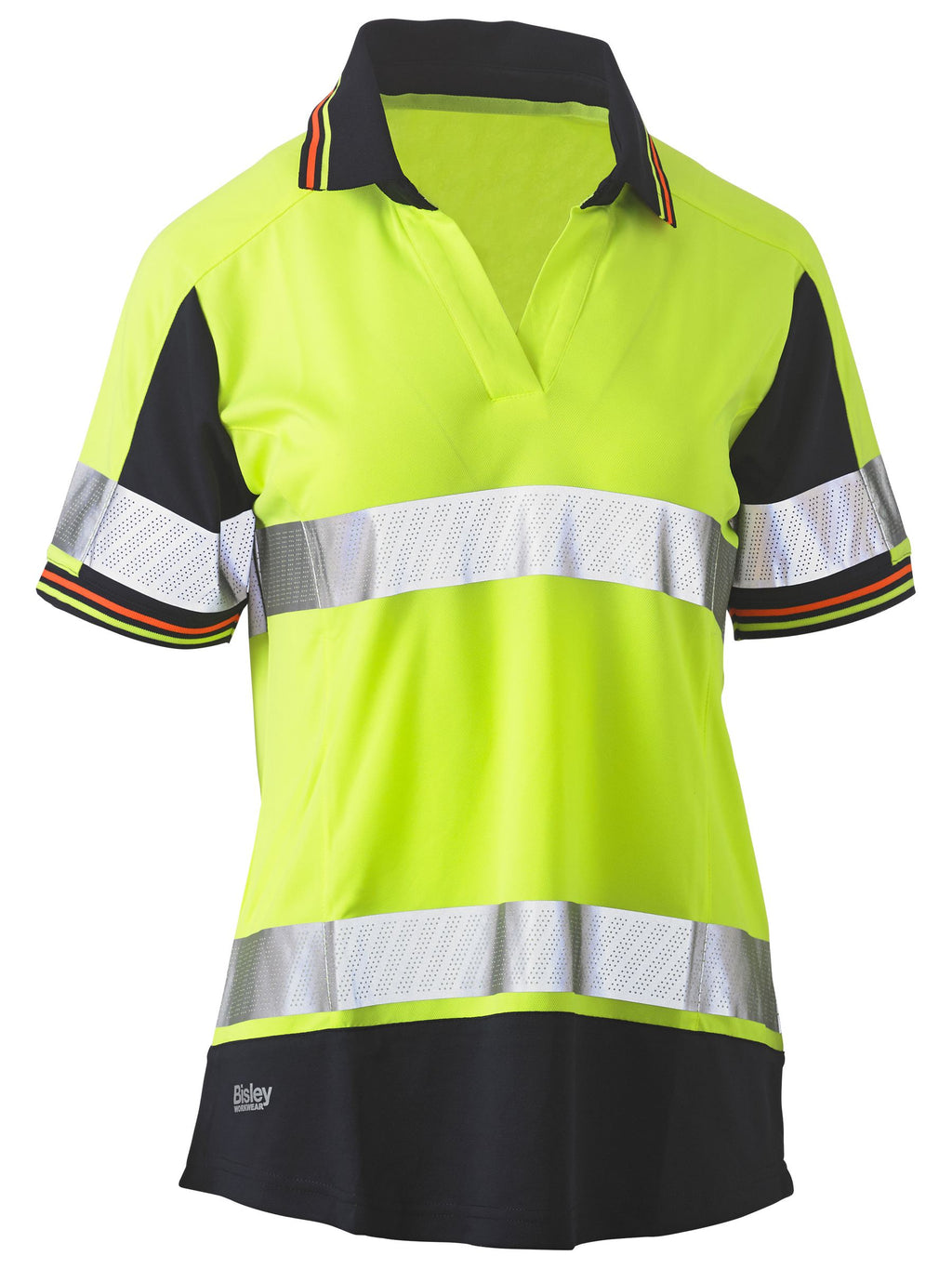 Women's Taped Two Tone Hi Vis V-Neck Polo - Yellow/Navy