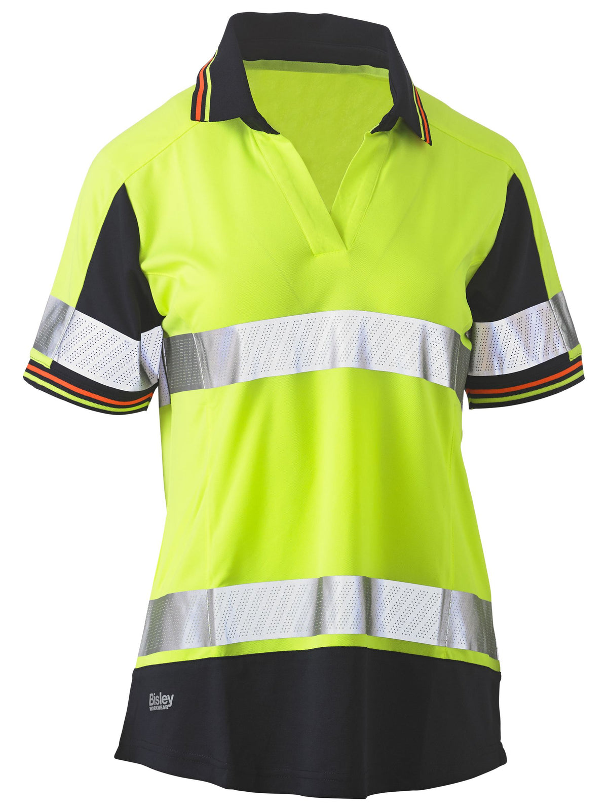 Women's Taped Two Tone Hi Vis V-Neck Polo - Yellow/Navy