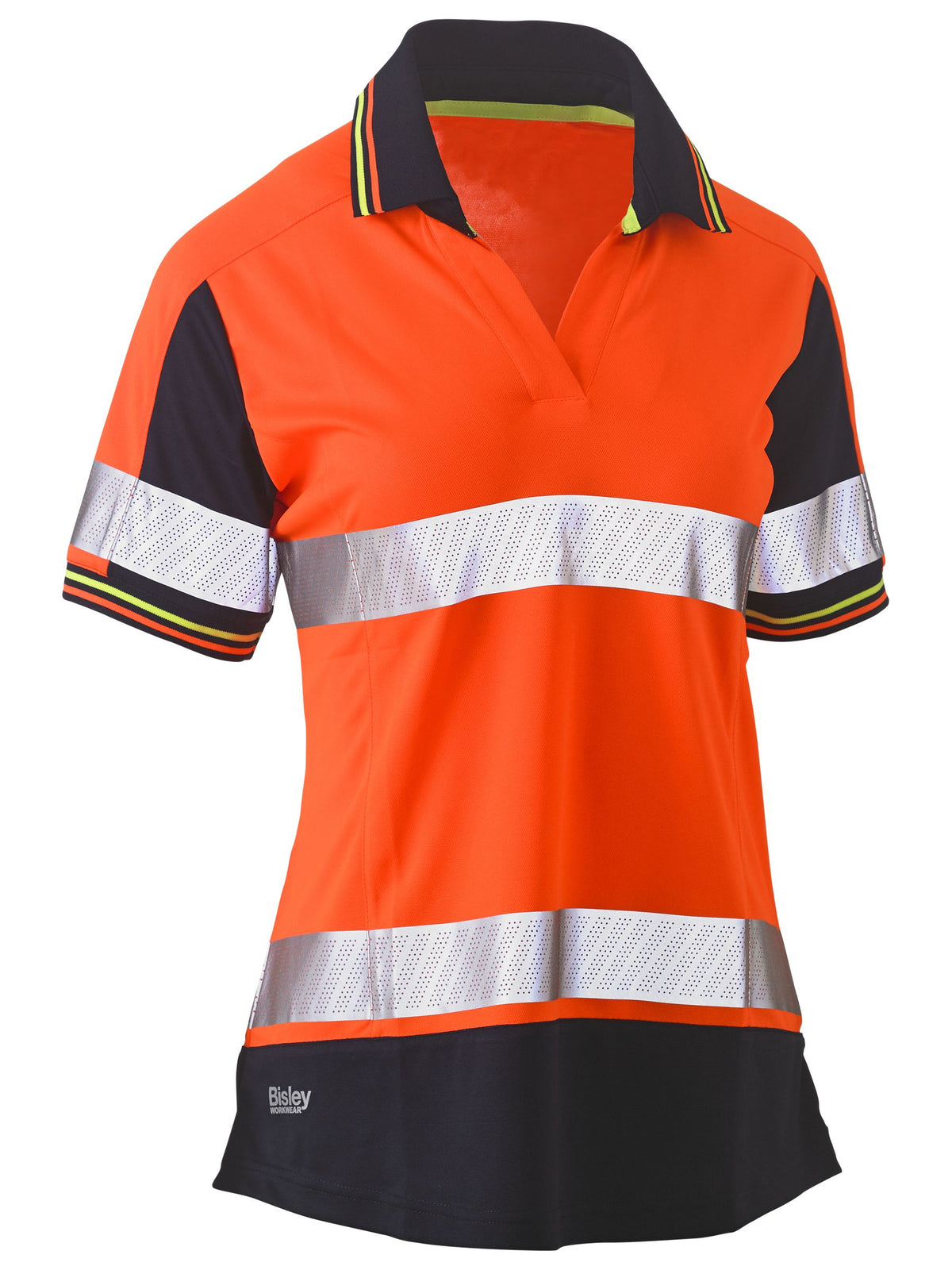 Women's Taped Two Tone Hi Vis V-Neck Polo - Orange/Navy