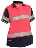 Women's Taped Two Tone Hi Vis V-Neck Polo - Hi Vis Pink/Navy