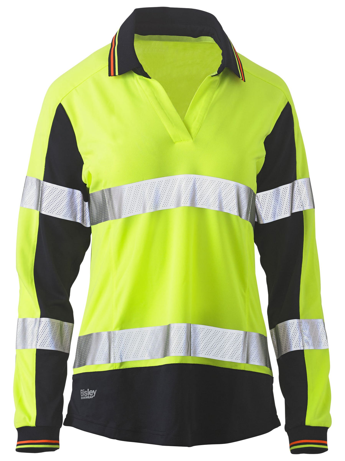 Women's Taped Two Tone Hi Vis V-Neck Polo - Yellow/Navy