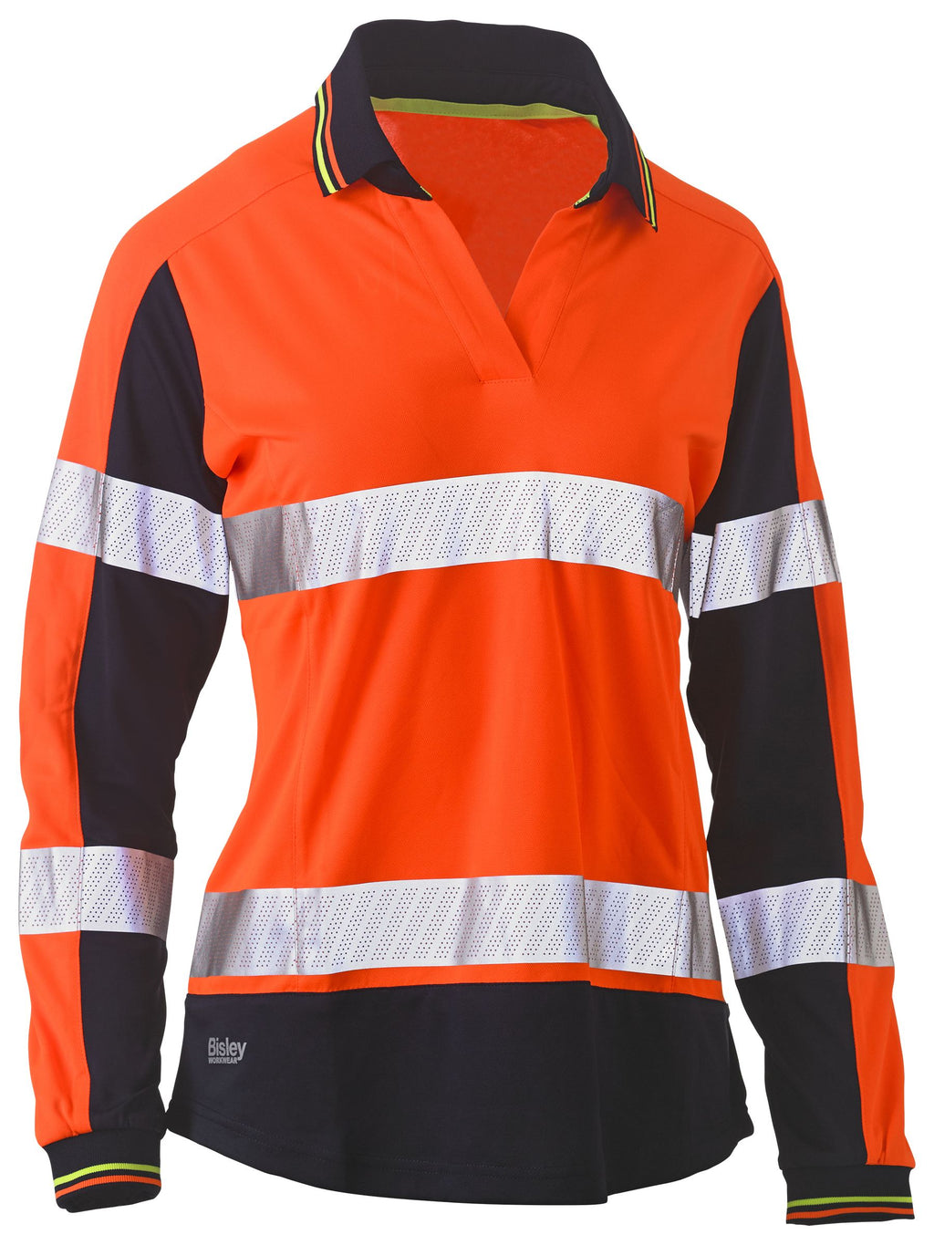 Women's Taped Two Tone Hi Vis V-Neck Polo - Orange/Navy