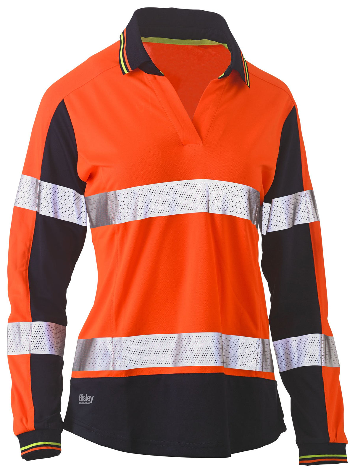 Women's Taped Two Tone Hi Vis V-Neck Polo - Orange/Navy