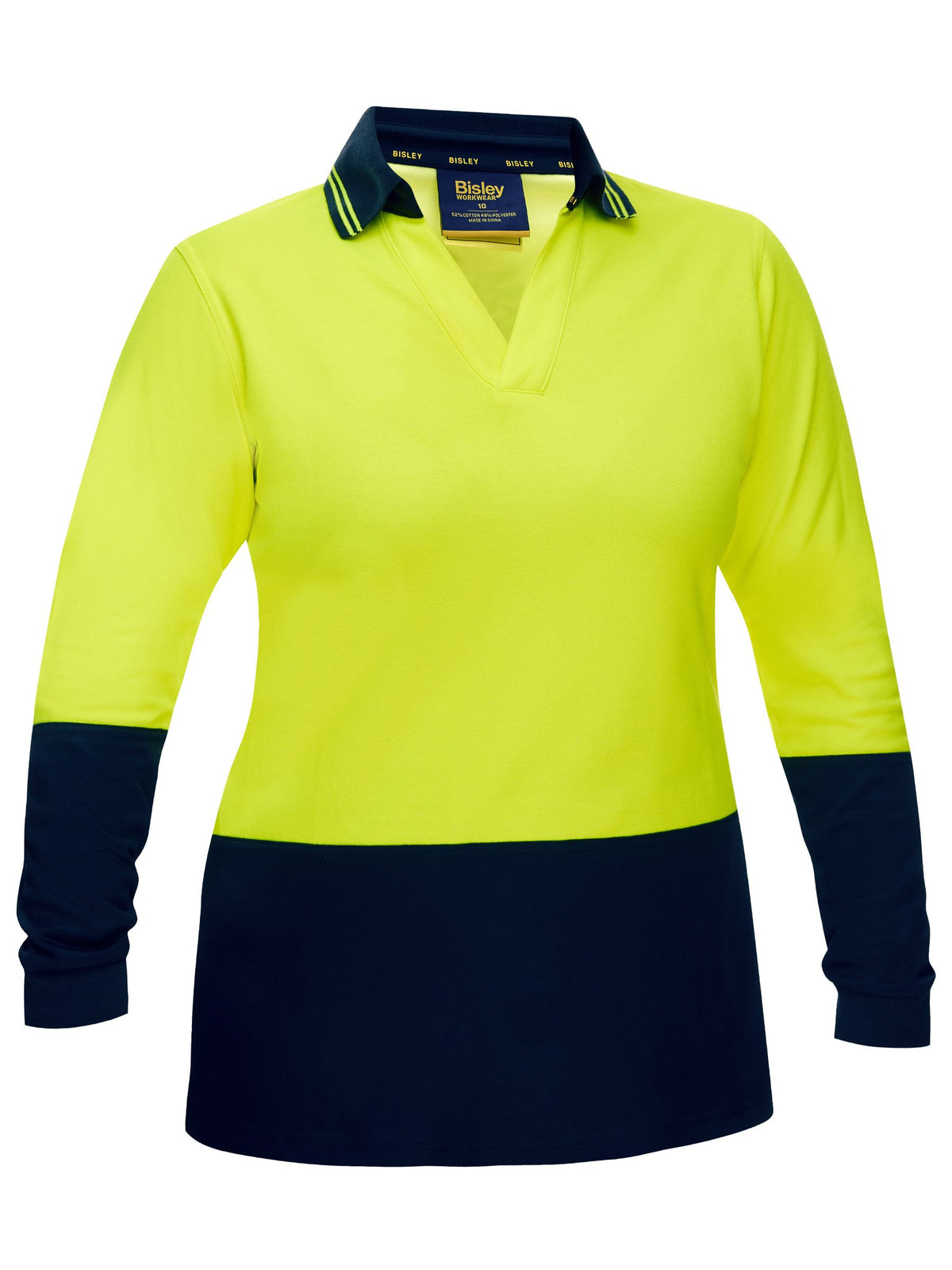 Women's Hi Vis V-Neck Polo - Yellow/Navy