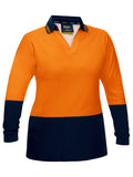 Women's Hi Vis V-Neck Polo - Orange/Navy