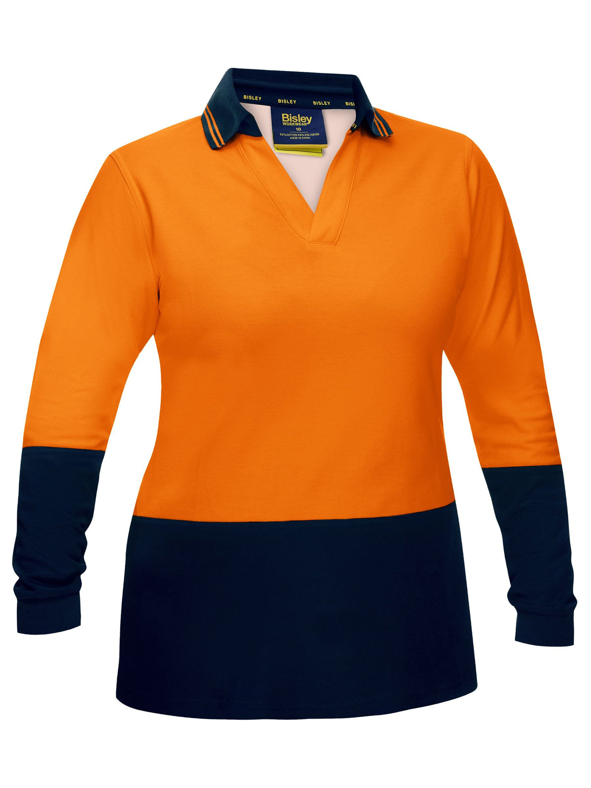 Women's Hi Vis V-Neck Polo - Orange/Navy