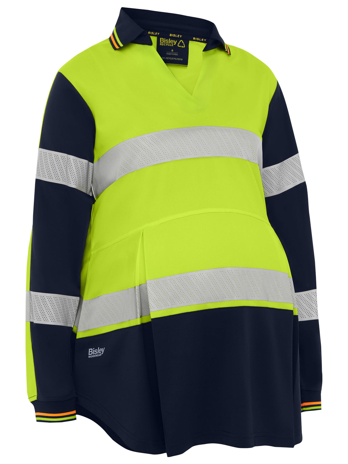 Women's Taped Hi Vis Recycled V-Neck Maternity Polo - Yellow/Navy