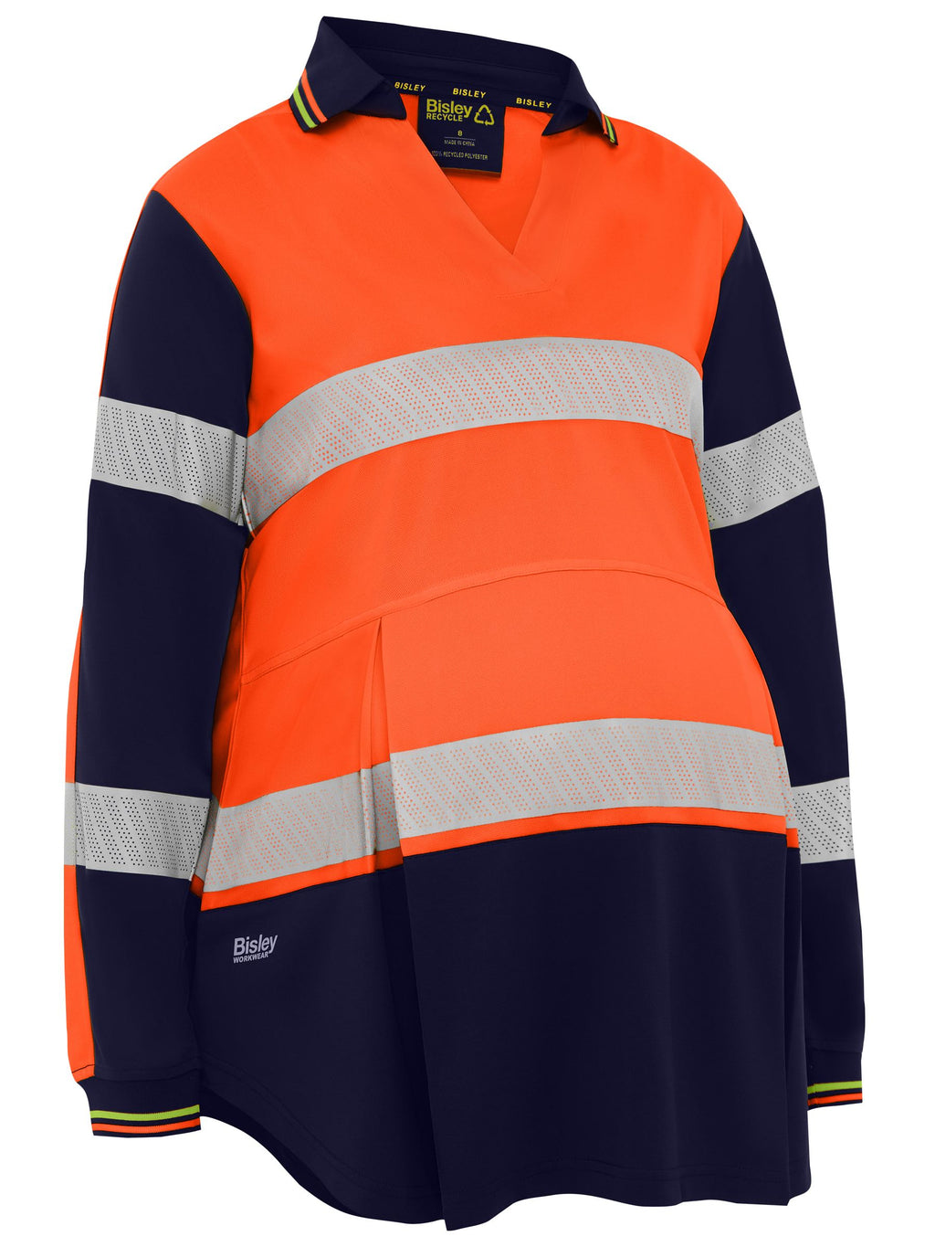 Women's Taped Hi Vis Recycled V-Neck Maternity Polo - Orange/Navy