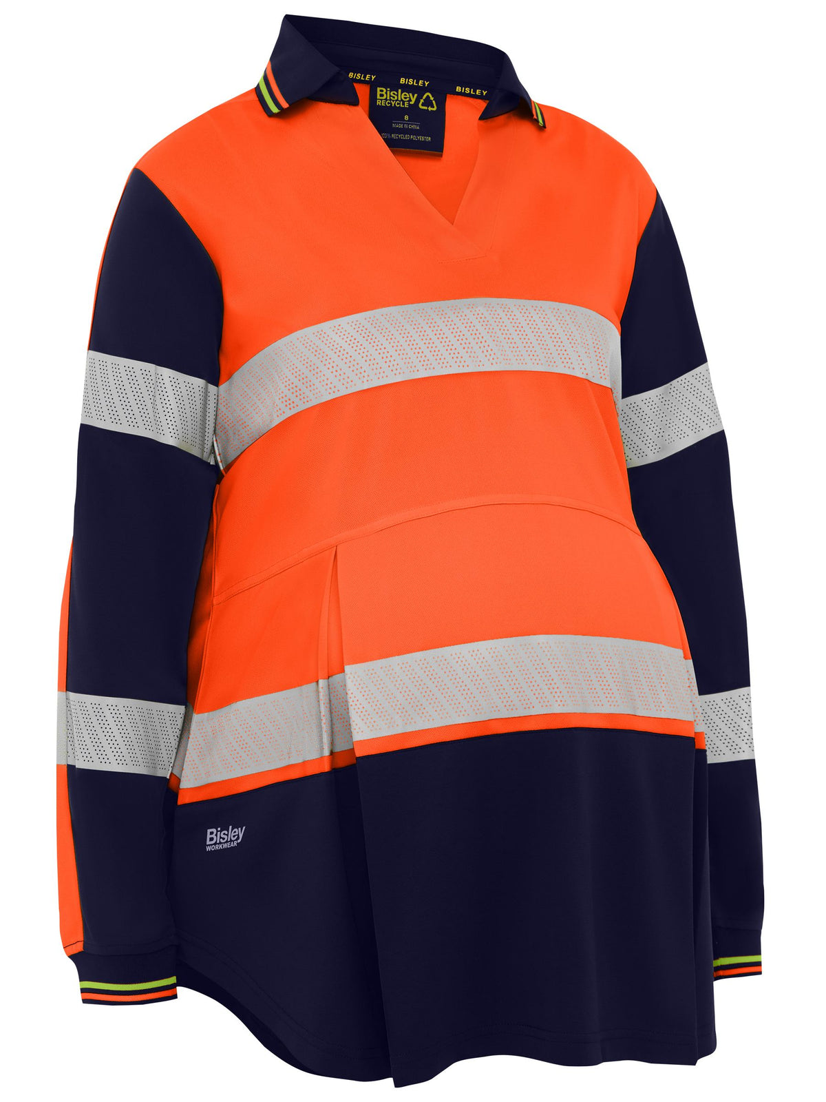 Women's Taped Hi Vis Recycled V-Neck Maternity Polo - Orange/Navy