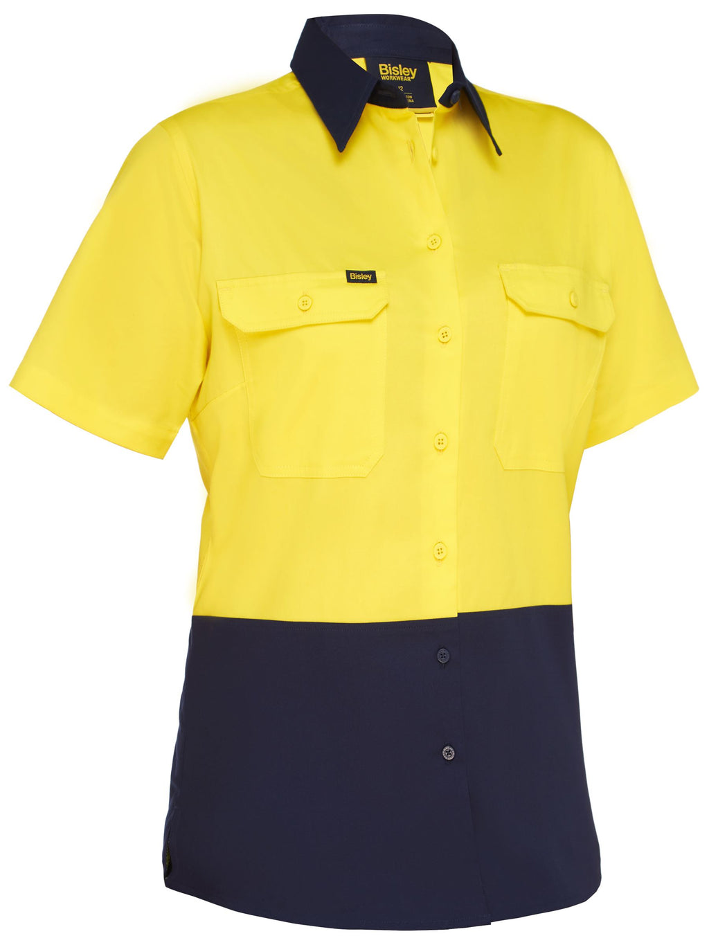 Women's Cool Lightweight Hi Vis Drill Shirt - Yellow/Navy