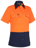 Women's Cool Lightweight Hi Vis Drill Shirt - Orange/Navy
