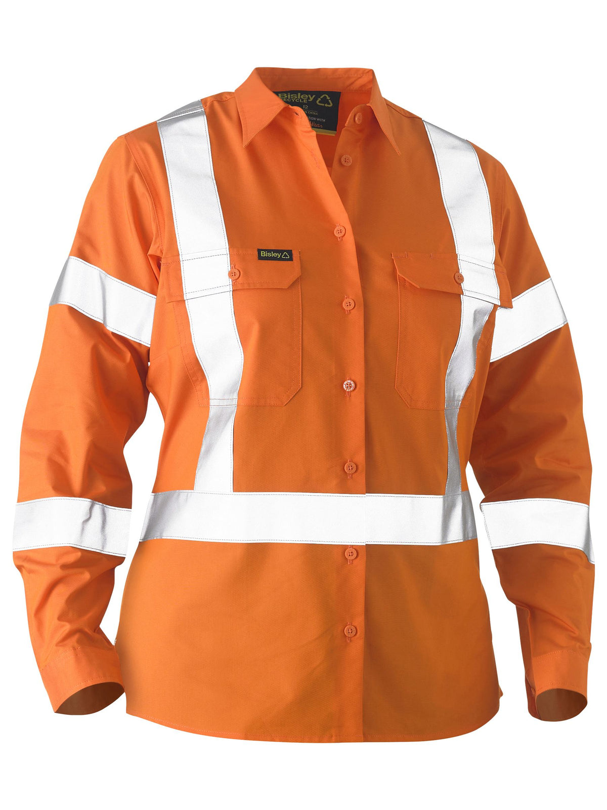 Recycle Women's X Taped Hi Vis Drill Shirt - Orange