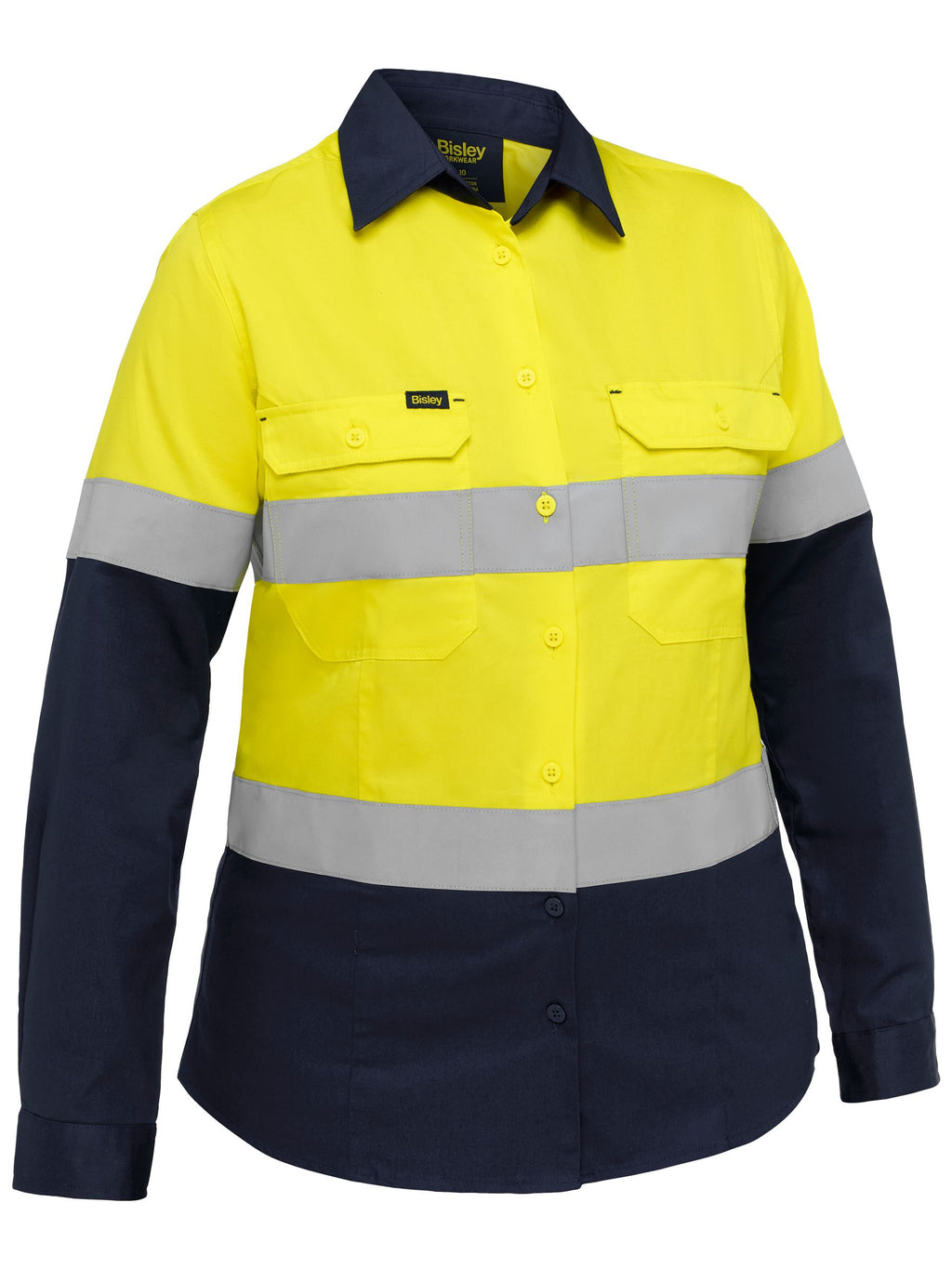 Industrial Women's Taped Hi Vis Cool Lightweight Vented Shirt - Yellow/Navy