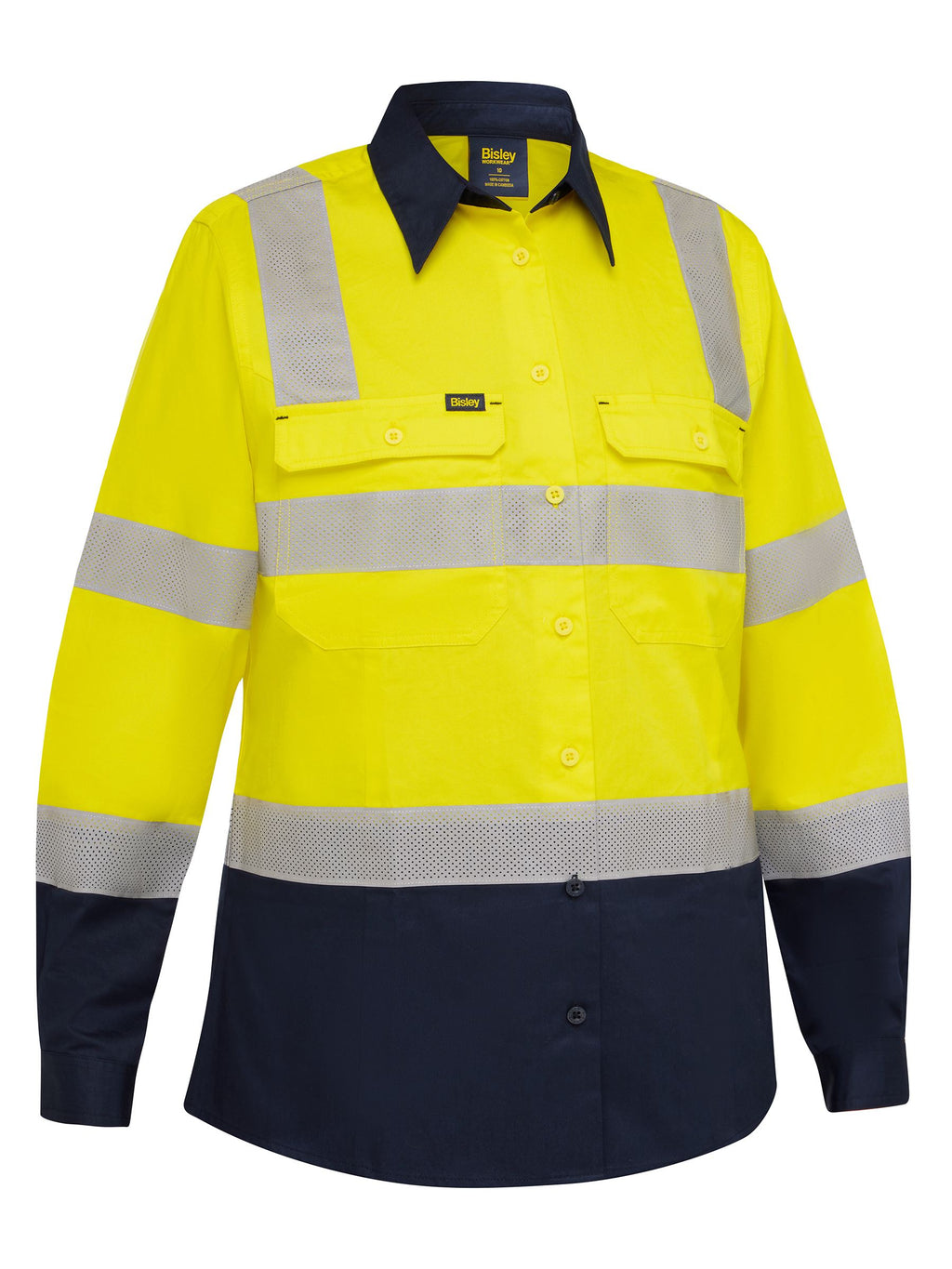 Women's Taped Biomotion Hi Vis Cool Lightweight Vented Shirt - Yellow/Navy