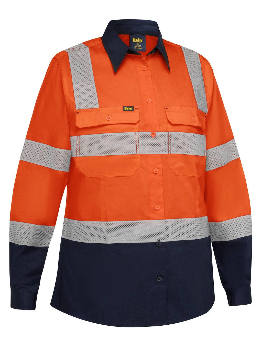 Women's Taped Biomotion Hi Vis Cool Lightweight Vented Shirt - Orange/Navy