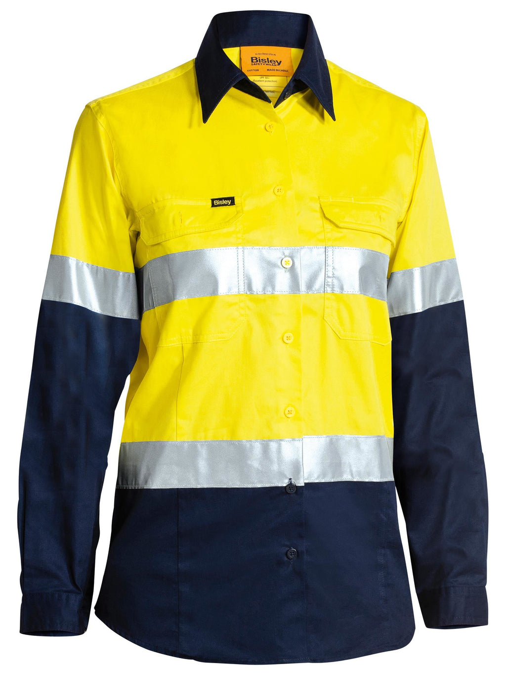 Women's Taped Hi Vis Cool Lightweight Drill Shirt - Yellow/Navy