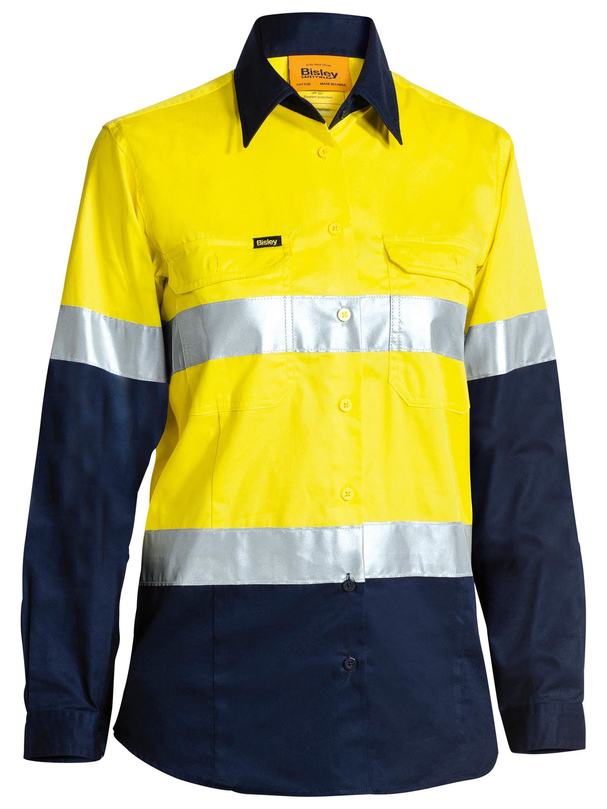 Women's Taped Hi Vis Cool Lightweight Drill Shirt - Yellow/Navy