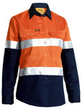 Women's Taped Hi Vis Cool Lightweight Drill Shirt - Orange/Navy