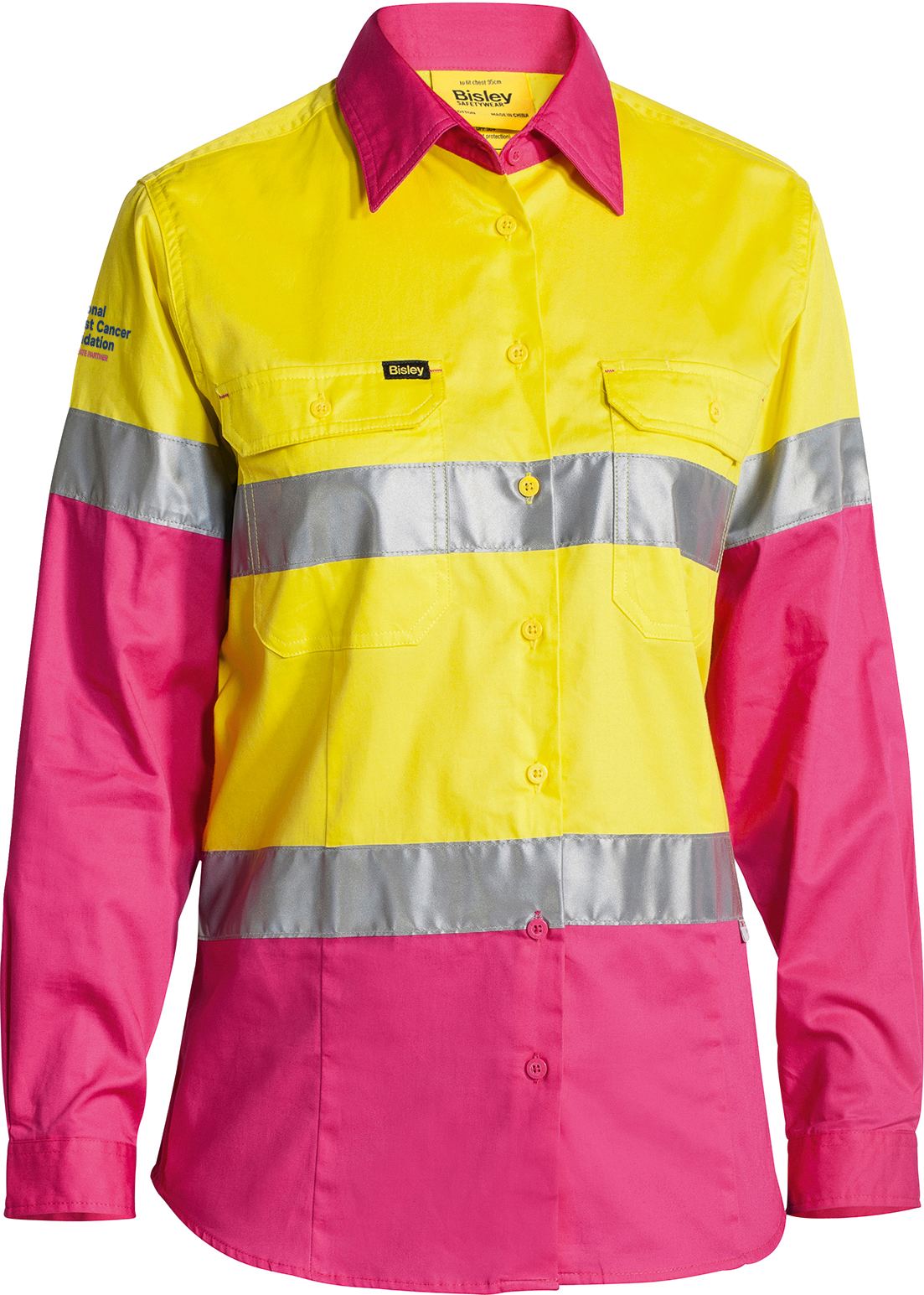 Women's Taped Hi Vis Cool Lightweight Drill Shirt - Yellow/Pink